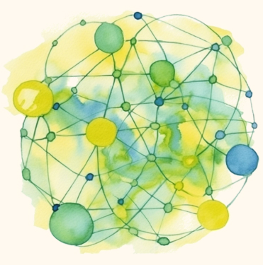 Illustration aquarelle composer de sphères relié par de nombreux traits. C'est une représentation d'internet.
